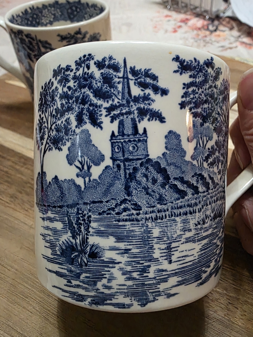 Wedgwood Blue and White Toile Porcelain Mugs - Pair - Picture 6 of 11